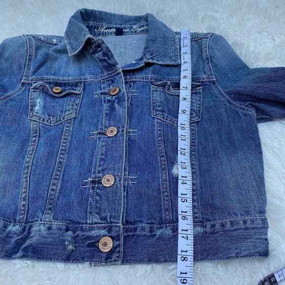 American Eagle Denim Trucker Jacket Womens Large Blue Jean Distressed - Picture 10 of 10